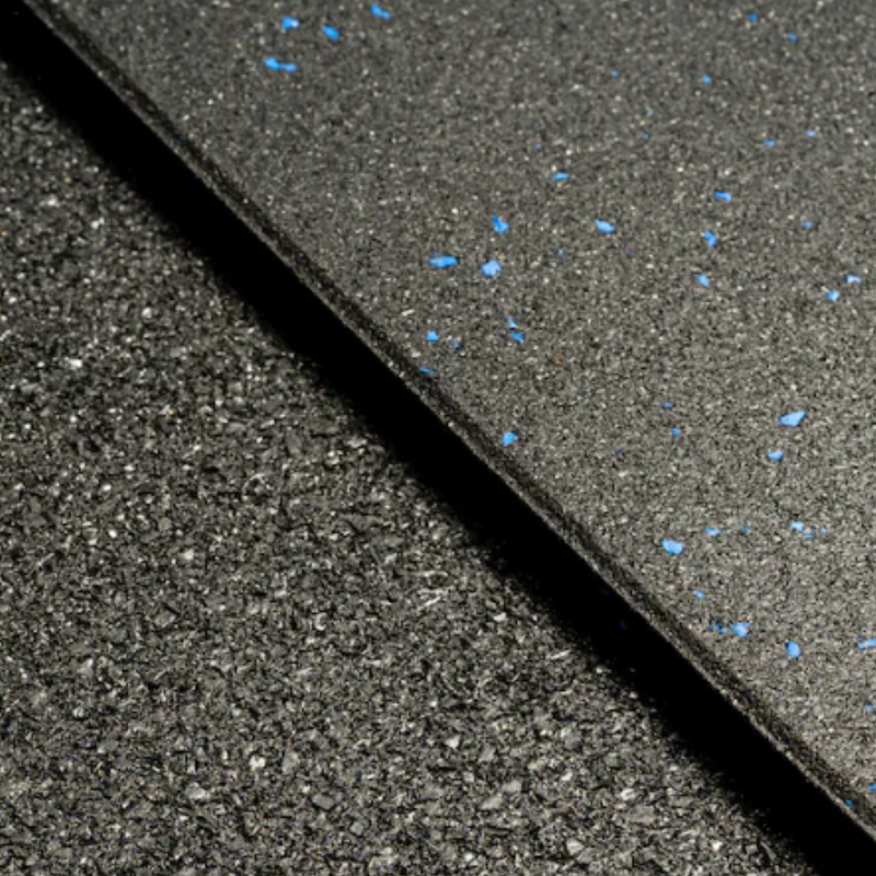 Commercial Rubber Gym Flooring (FIRE-RATED) - 15mm Gym Mats (Black w/Blue Flecks) (NON-TOXIC) | Rapid Motion